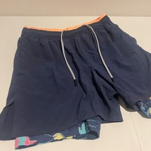 Chubbies Navy Athletic Shorts with Orange Trim